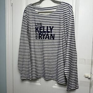 Live Kelly & Ryan Shirt Womens XL Navy Blue White Striped Cotton Terry Top NWT